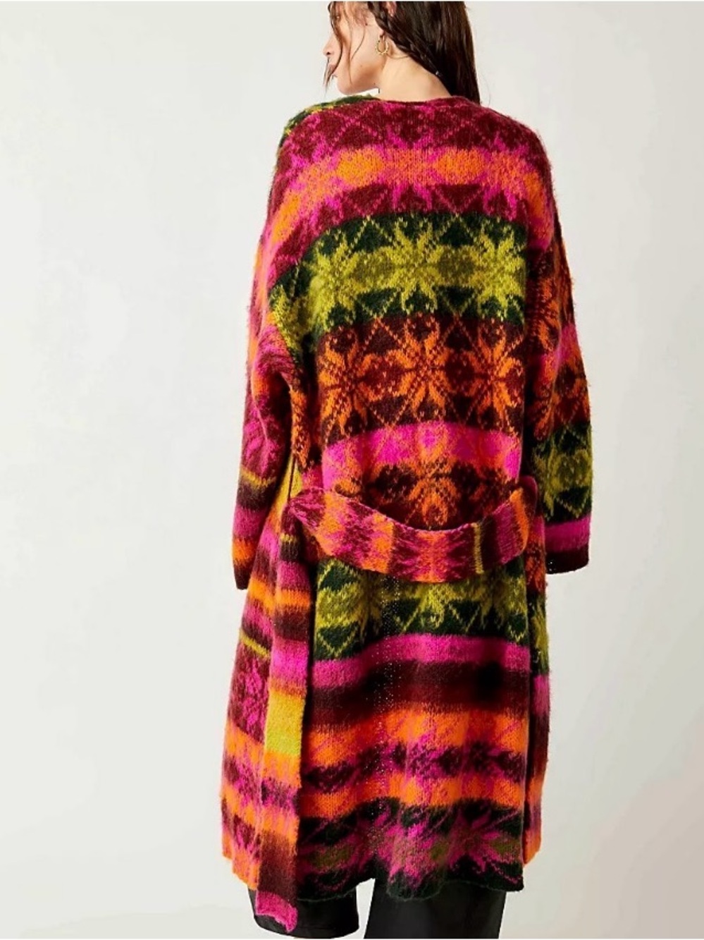 Free People Patterned Long Knit Cape Coat